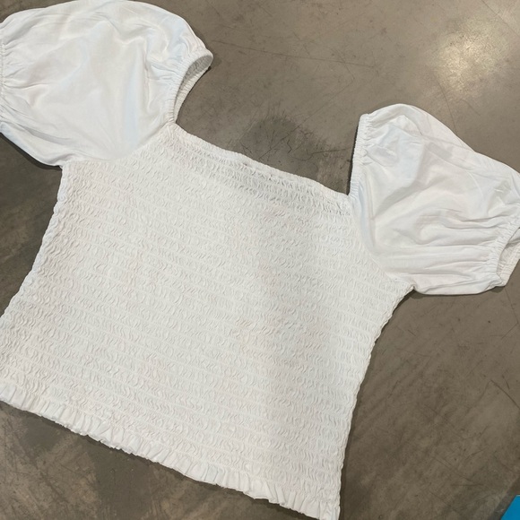 🆕J. CREW white square neck /smocked top with full short sleeves🤍🤍 - Picture 1 of 7